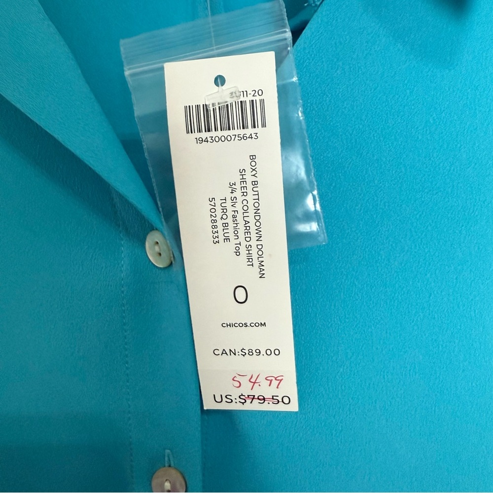 NWT Chicos Blue Button Down Collared Blouse Boxy Oversized Career Work - Picture 2 of 7